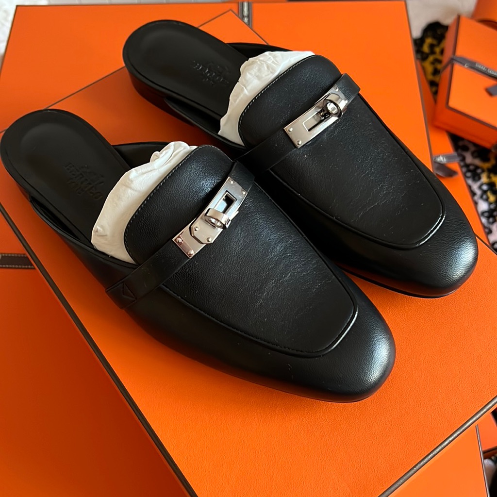 Brand New Hermes Oz Mule Black Silver